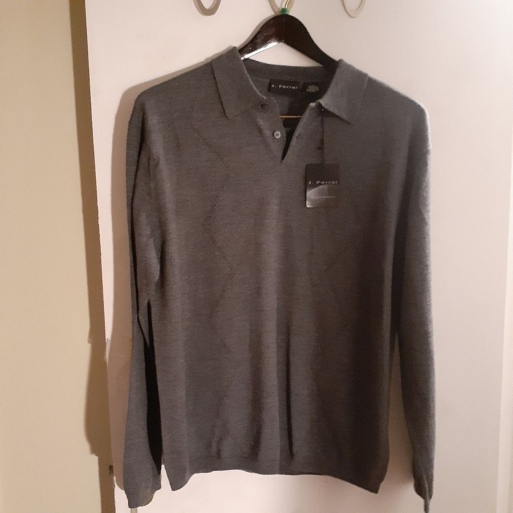 J. Ferrar Sweater Men's L gray quality merino wool new